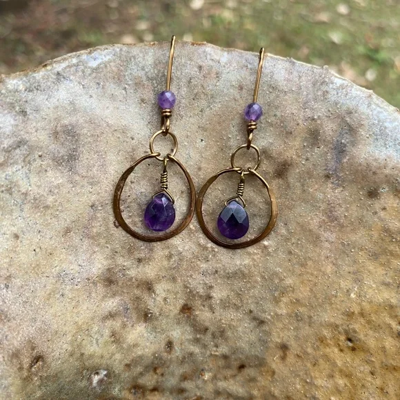 Amethyst Teardrop Hoops - Picture 3 of 4